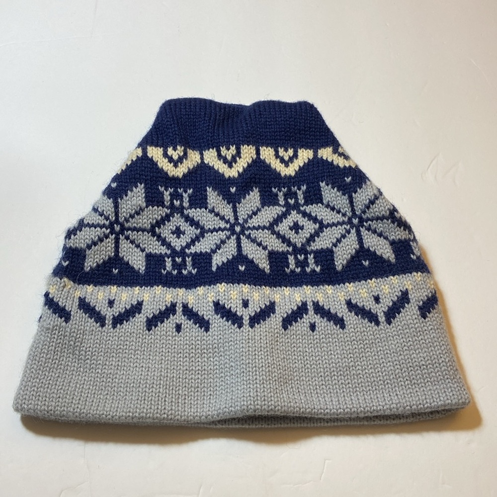 Vtg Herman's World of Sporting Goods Nordic Ski Hat 100% Wool NavyGray Hong Kong